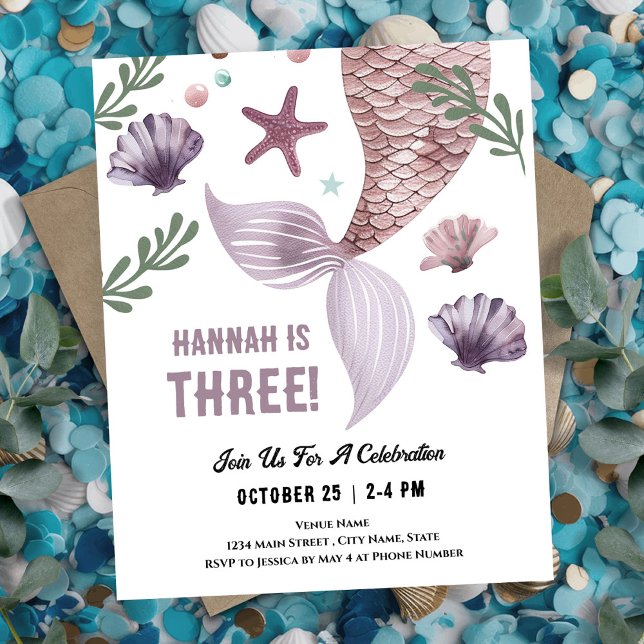 Mermaid 3e anniversaire Sea Purple Invitation (Créateur téléchargé)