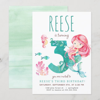 Mermaid 3e Invitation anniversaire