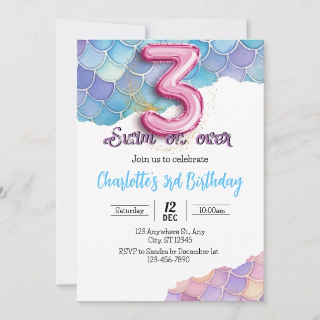 Mermaid 3e Invitation anniversaire (Devant)
