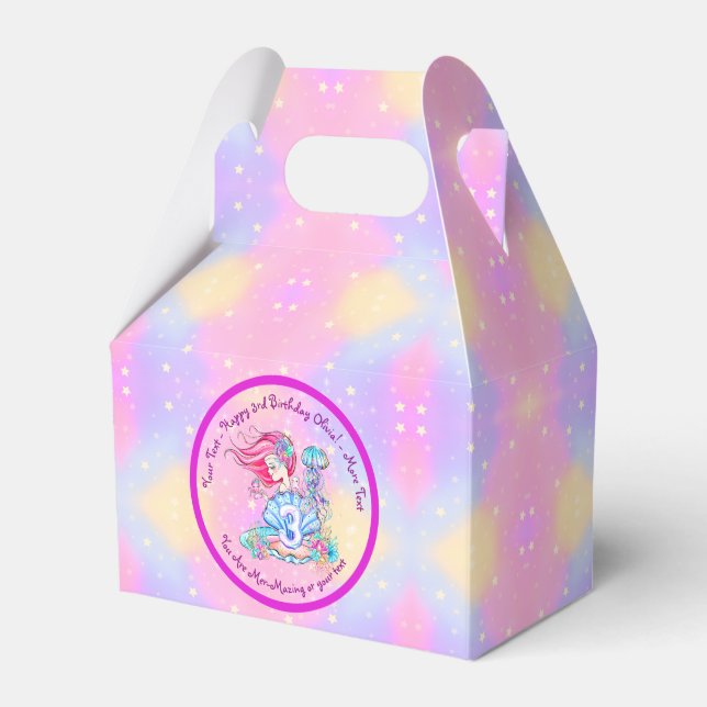 Mermaid 3rd Birthday Change Edit Text Personalize Favor Box (Front Side)