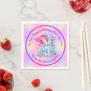 Mermaid 3rd Birthday Change Edit Text Personalize  Napkin