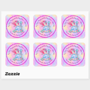 Mermaid 3rd Birthday Change Edit Text Personalize  Square Sticker