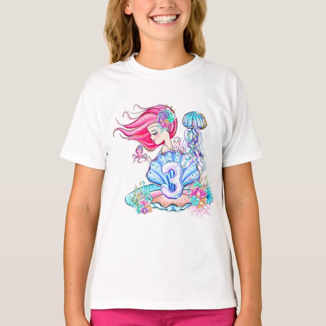 Mermaid 3rd Birthday Change Edit Text Personalize T-Shirt (Front)
