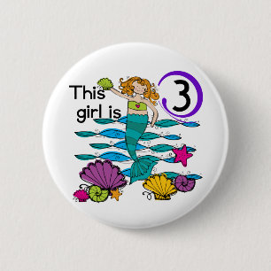 Mermaid 3rd Birthday T shirts and Gifts 2 Inch Round Button