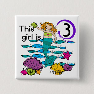Mermaid 3rd Birthday T shirts and Gifts 2 Inch Square Button