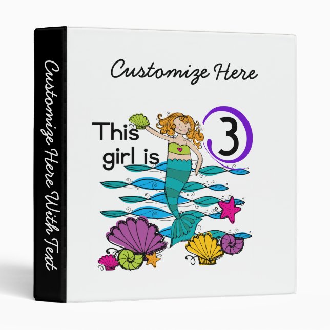 Mermaid 3rd Birthday T shirts and Gifts Binder (Front/Spine)
