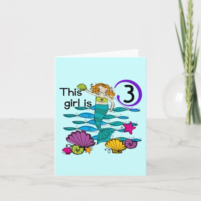 Mermaid 3rd Birthday T shirts and Gifts Card (Front)