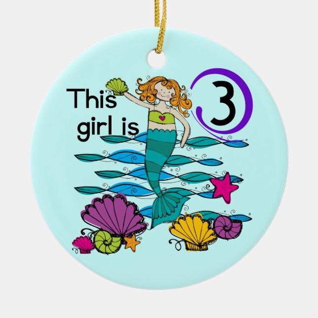 Mermaid 3rd Birthday T shirts and Gifts Ceramic Ornament (Front)