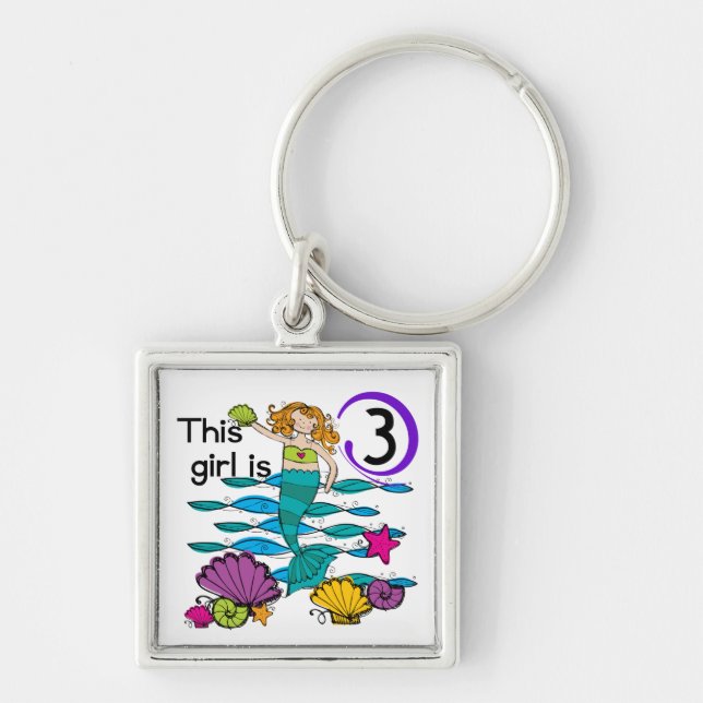 Mermaid 3rd Birthday T shirts and Gifts Keychain (Front)