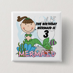 Mermaid 3rd Birthday Tshirts and Gifts 2 Inch Square Button