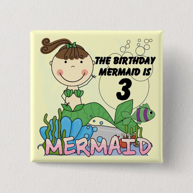 Mermaid 3rd Birthday Tshirts and Gifts 2 Inch Square Button (Front)