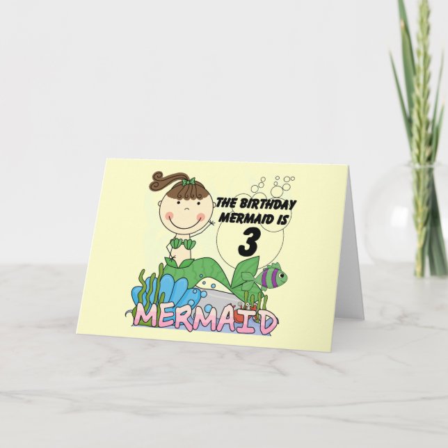 Mermaid 3rd Birthday Tshirts and Gifts Card (Front)
