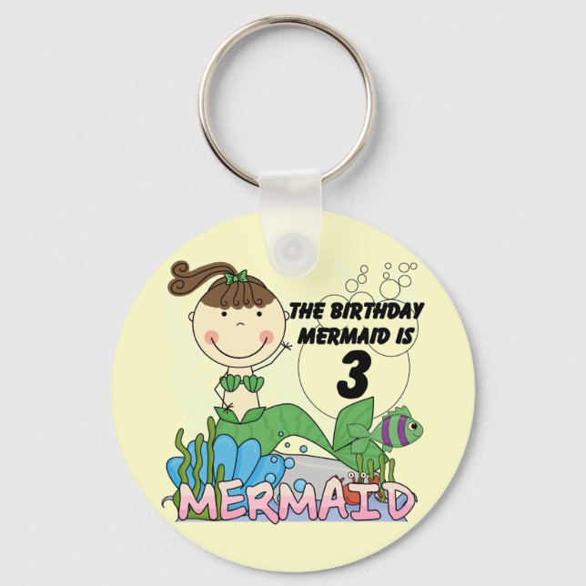 Mermaid 3rd Birthday Tshirts and Gifts Keychain (Front)