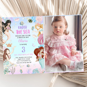 Mermaid 3rd Birthday Under The Sea Party Photo Invitation