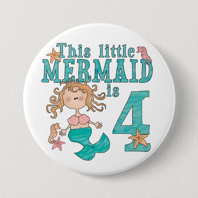 Mermaid 4th Birthday 3 Inch Round Button (Front)