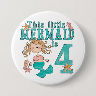 Mermaid 4th Birthday 3 Inch Round Button