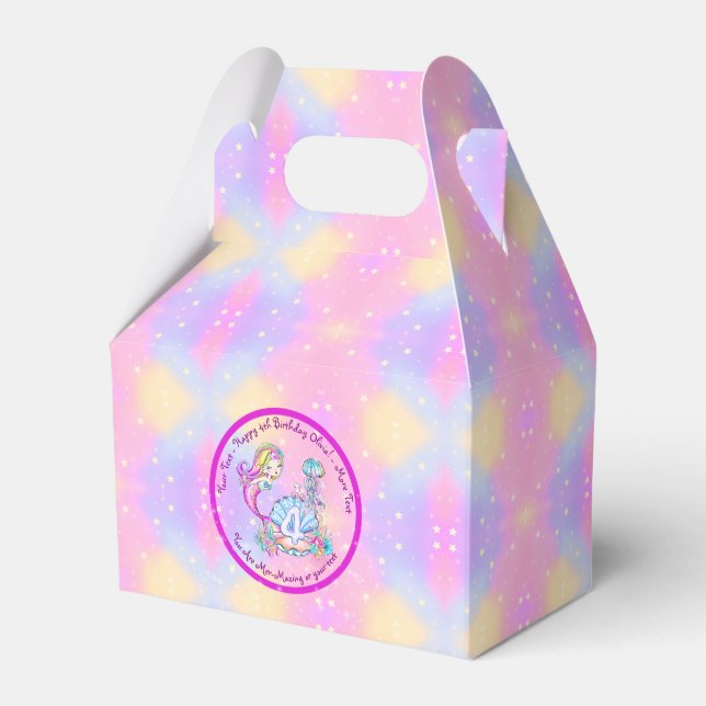 Mermaid 4th Birthday Change Edit Text Personalize  Favor Box (Front Side)