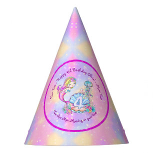 Mermaid 4th Birthday Change Edit Text Personalize  Party Hat