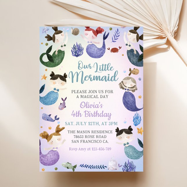 Mermaid 4th Birthday Our Little Mermaid Party Invitation (Creator Uploaded)