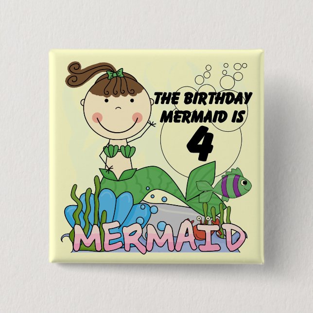 Mermaid 4th Birthday T-shirts and Gifts 2 Inch Square Button (Front)