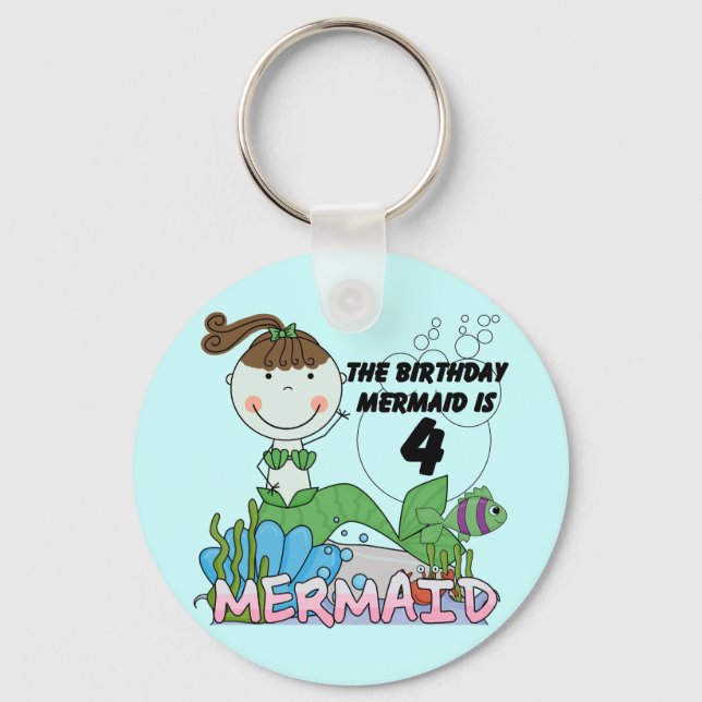 Mermaid 4th Birthday T-shirts and Gifts Keychain (Front)