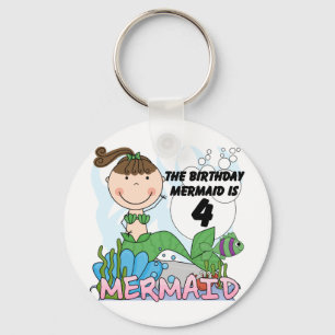 Mermaid 4th Birthday T-shirts and Gifts Keychain