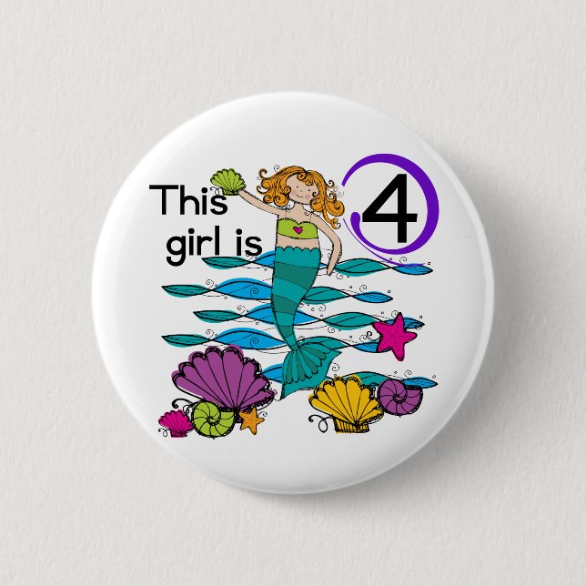 Mermaid 4th Birthday Tshirts and Gifts 2 Inch Round Button (Front)