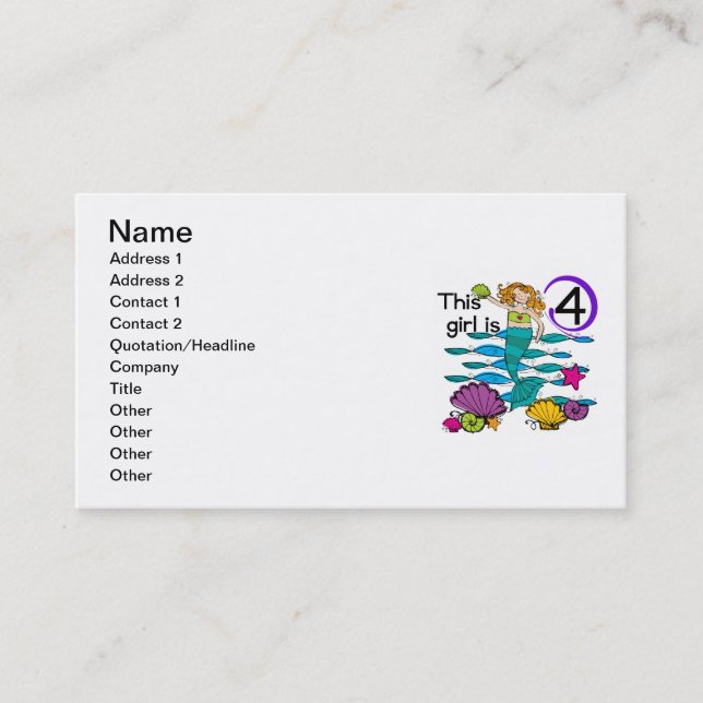 Mermaid 4th Birthday Tshirts and Gifts Business Card (Front)