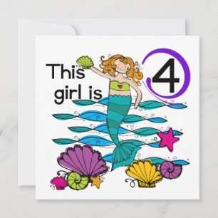 Mermaid 4th Birthday Tshirts and Gifts Card