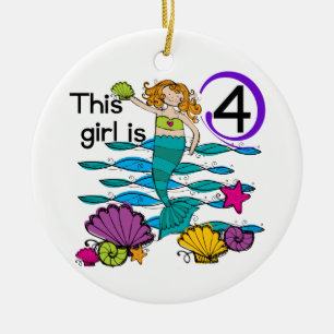 Mermaid 4th Birthday Tshirts and Gifts Ceramic Ornament