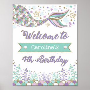 Mermaid 4th Birthday Welcome Sign Under the Sea