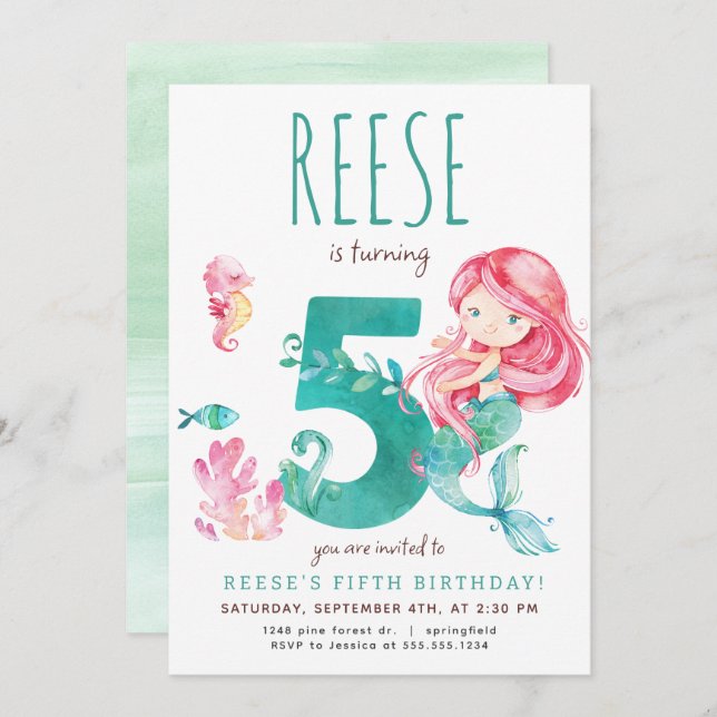 Mermaid 5e anniversaire Invitation (Devant / Derrière)