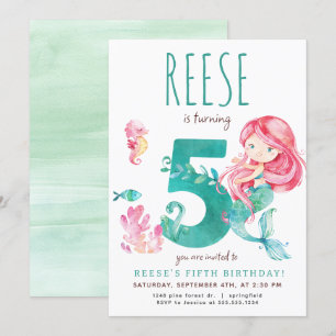 Mermaid 5e anniversaire Invitation