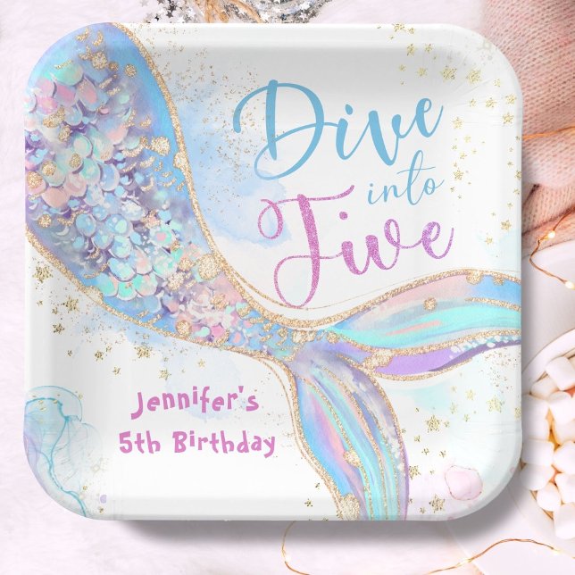 Mermaid 5th Birthday Dive into Five Purple Paper Plate (Creator Uploaded)