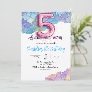 Mermaid 5th Birthday Invitation