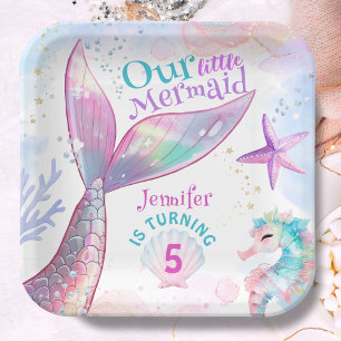 Mermaid 5th Birthday Under The Sea Pink Mermaid Paper Plate