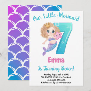 Mermaid 7e anniversaire Fête Invitation