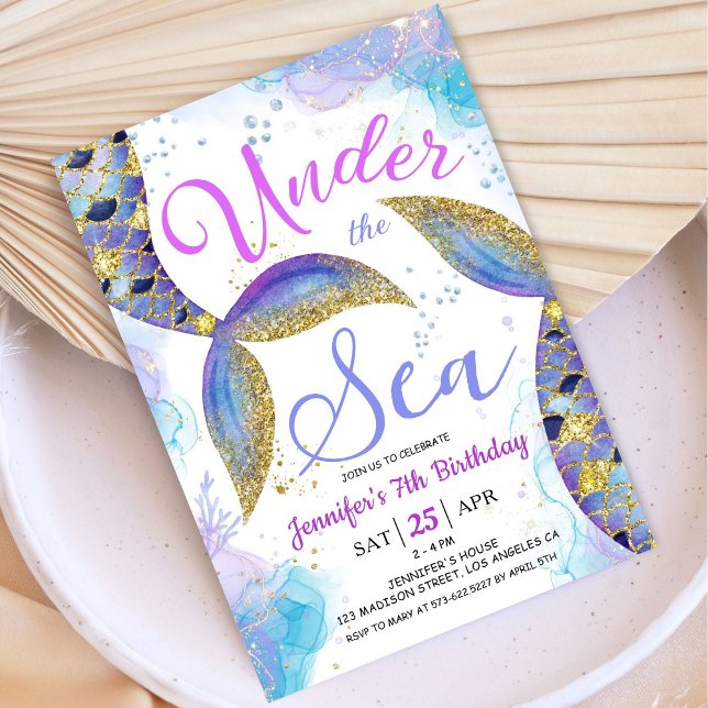 Mermaid 7th Birthday Girl Under the Sea Invitation (Creator Uploaded)