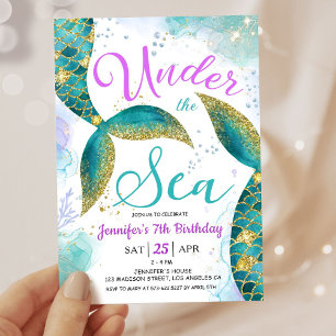 Mermaid 7th Birthday Invite Glitter Under the Sea