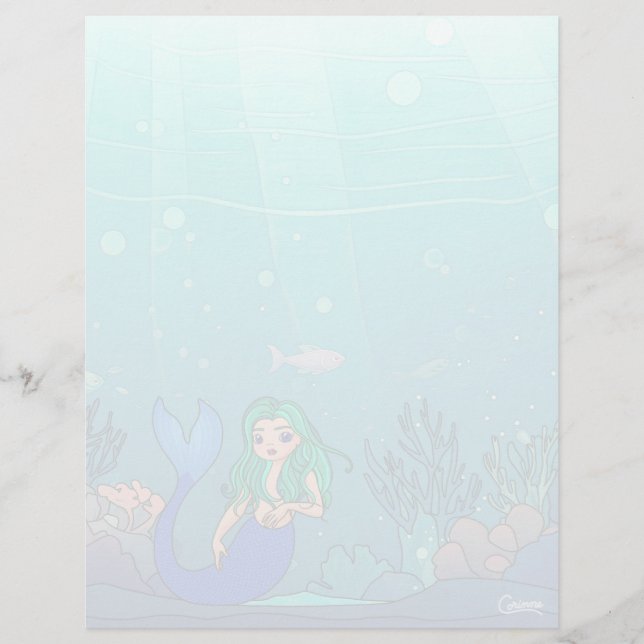 Mermaid -  8.5" x 11" Stationery Sheet (Front)
