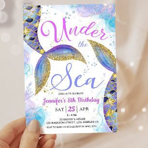 Mermaid 8th Birthday Girl Pink Under the Sea Invitation