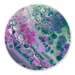 Mermaid Acrylic Pour, Cool Colourful Abstract Ceramic Knob