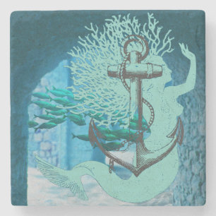 Mermaid And Anchor Stone Coaster