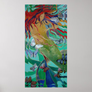 Mermaid and Butterflies Poster