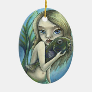 Mermaid and catfish ceramic ornament