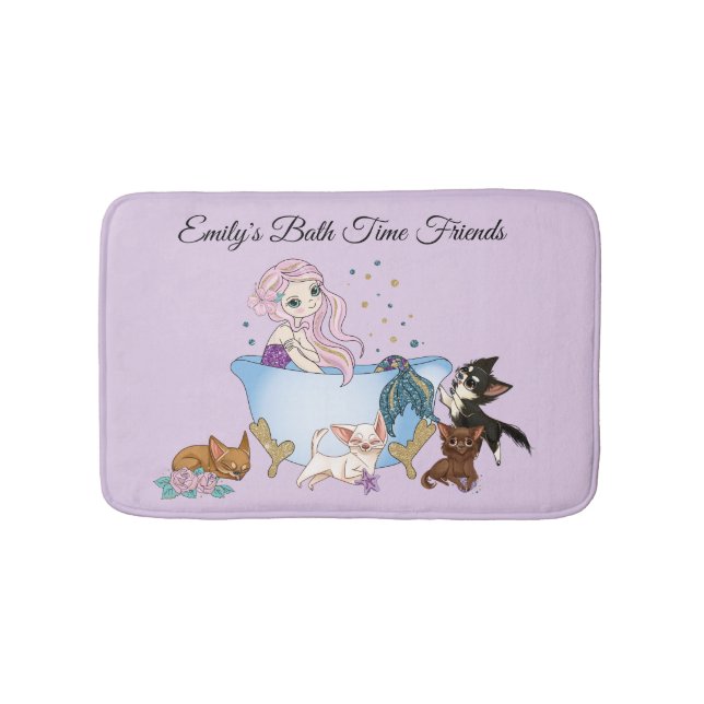 Mermaid and Chihuahua Friends Bath Mat (Front)