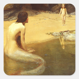 Mermaid and Child Square Sticker
