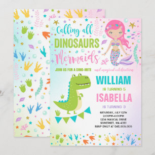 Mermaid And Dinosaur Birthday Invitation Magical