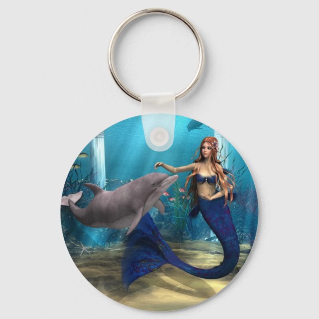 Mermaid and Dolphin Keychain (Front)