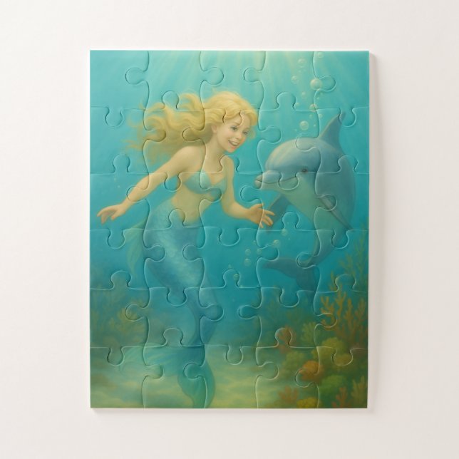 Mermaid and Dolphin Kids 30 oversized piece Jigsaw Puzzle (Vertical)
